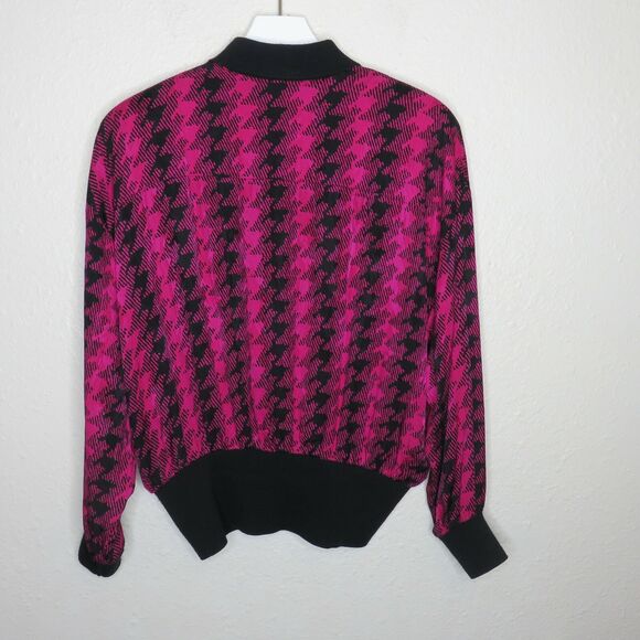 Vintage Hot Pink Patterned Silk Pullover Blouse - Women's Size 14 - Picture 2 of 6